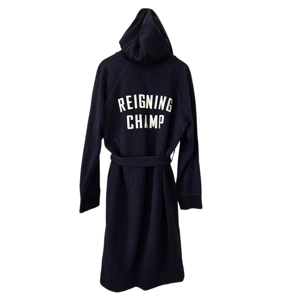 Reigning Champ Men's Large Navy Hooded Robe Reigning Champ Logo Belted
